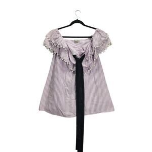 ASOS Shirt Womens Size 4 Purple Stripped Blouse Vintage Ruffle NightGown Tassels